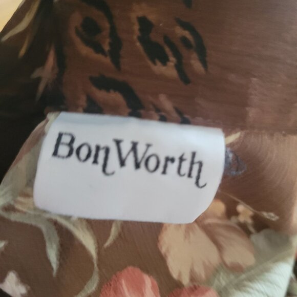 BonWorth Womens Hawaiian Floral Brown Short-Sleeve Button-Up Shirt Top Size XL - Picture 4 of 5